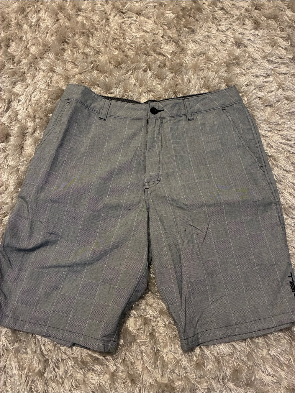 O'Neill Men's Gray Plaid Flat Front Shorts